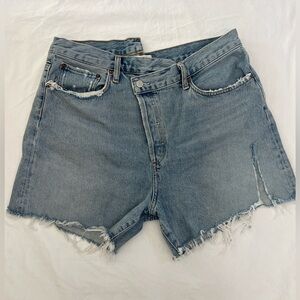 Agolde Criss Cross Asymmetrical Denim shorts